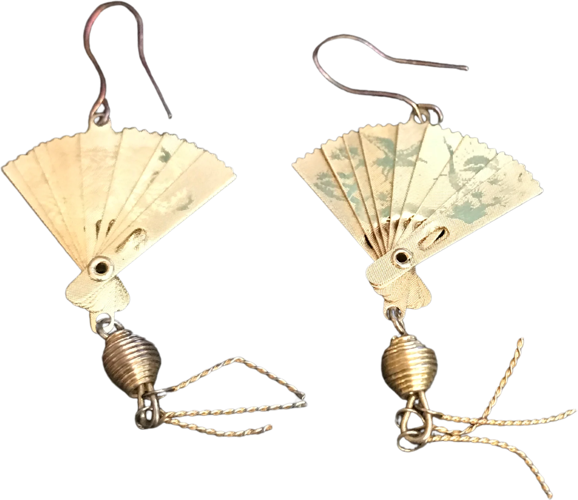 Gold Tone Opening Scenic Fan Earrings - Image 2