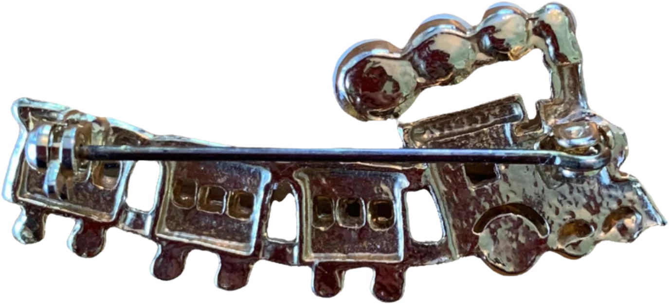 Gold Tone Primary Color Train Brooch Rhinestones - Image 2