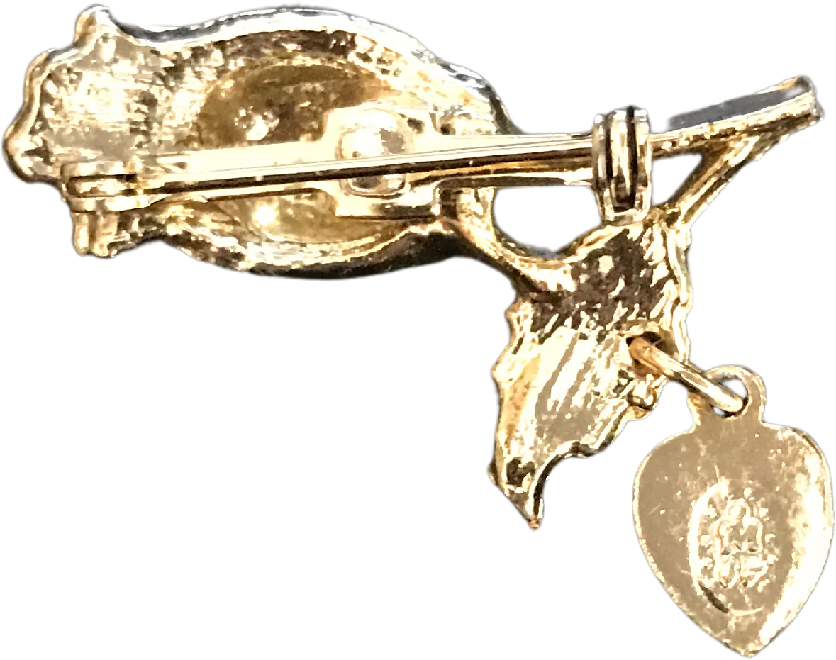 Gold Tone Rose Bud Pin With Religous Charm - Image 2