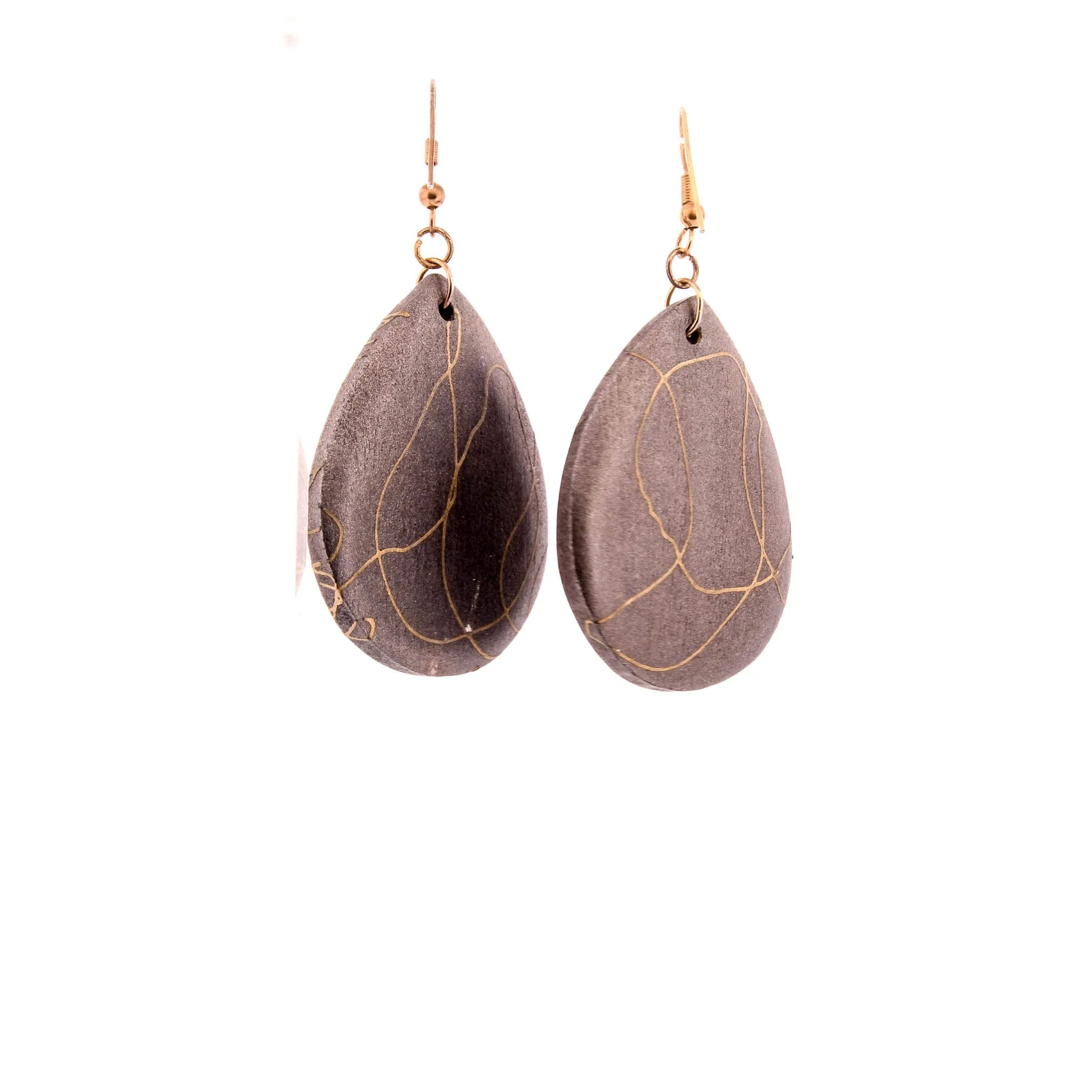 Gold Vein Wooden Teardrop Earrings - Image 6