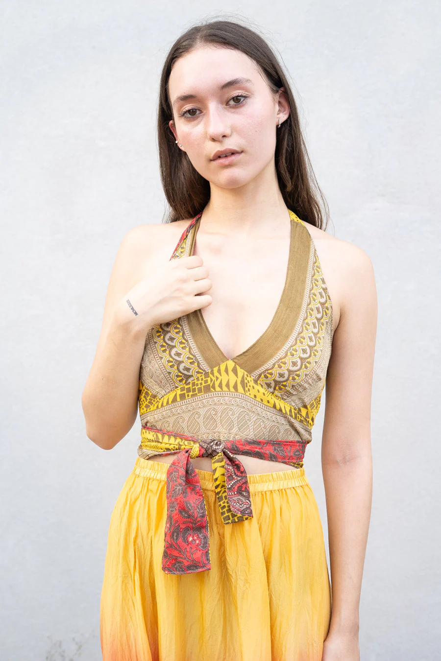 Golden Flame Silk Halter Dress - Image 6