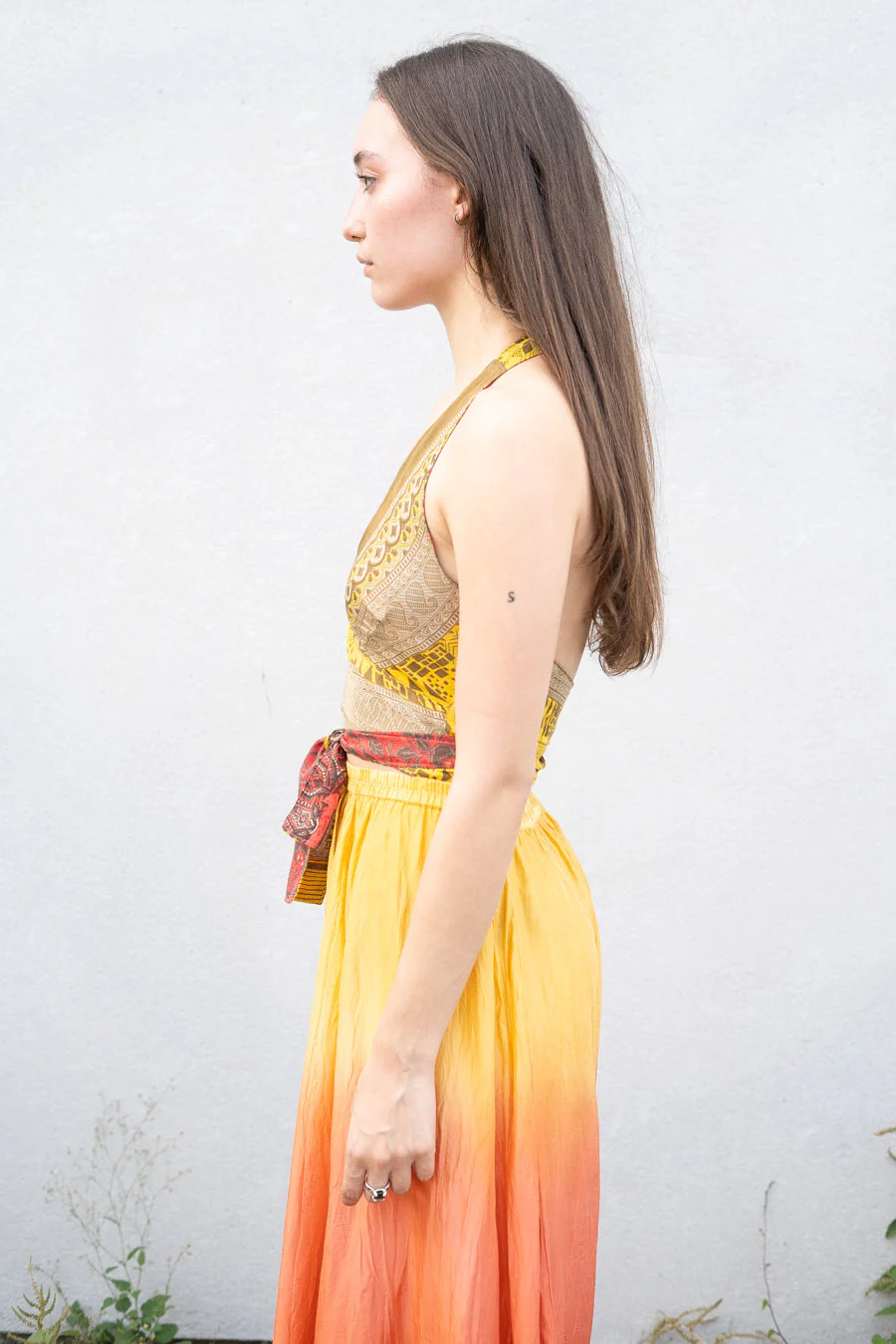 Golden Flame Silk Halter Dress - Image 7