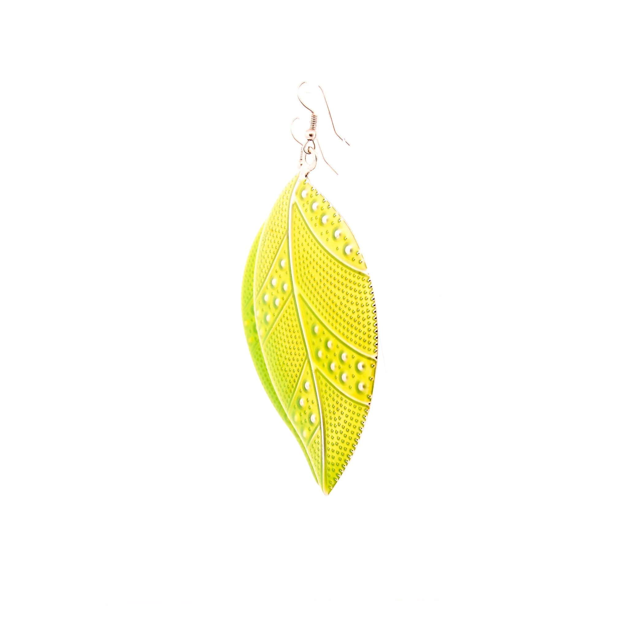 Golden Green Leaf Dangle Earrings - Image 3