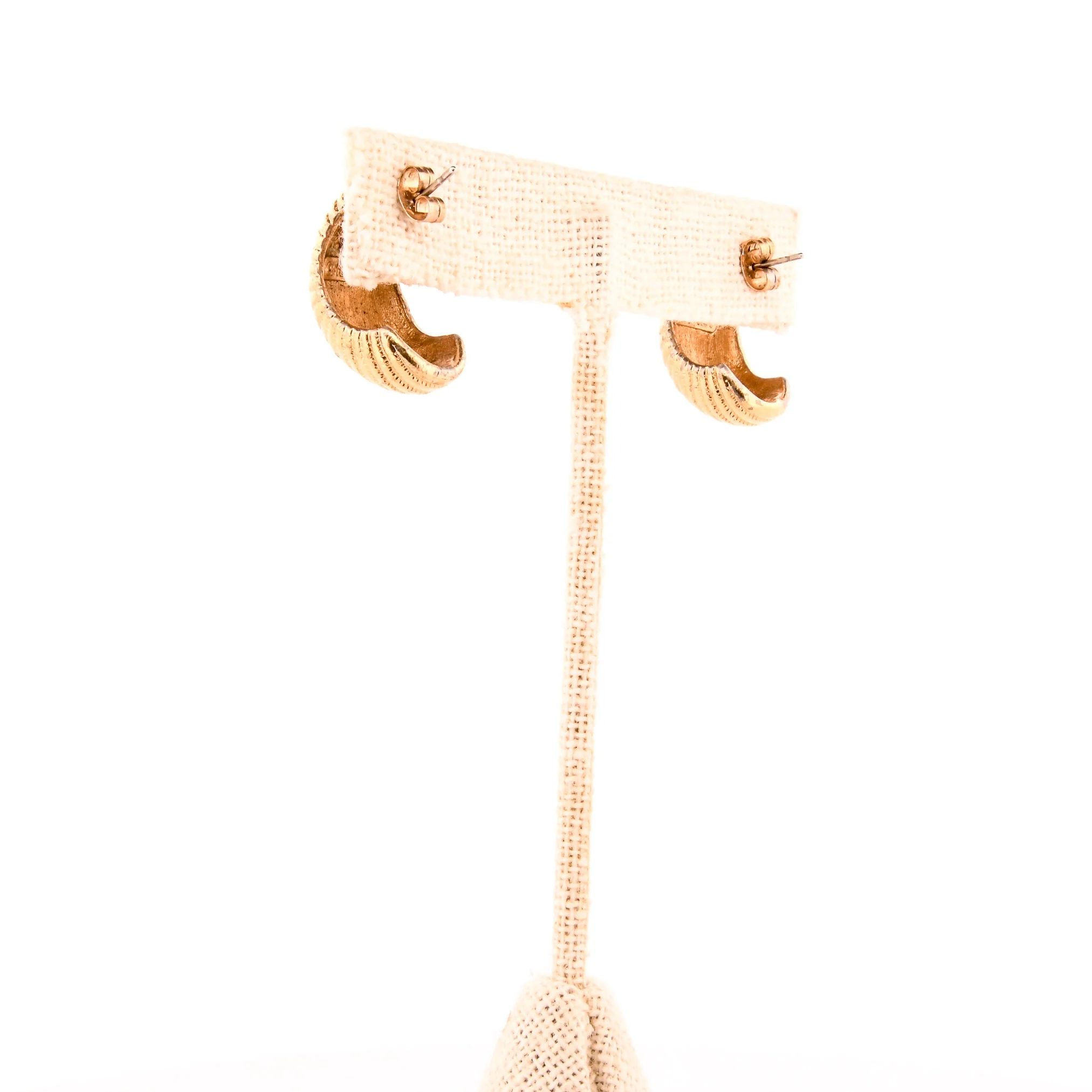 Golden Ribbed Horn Hoop Earring - Image 4