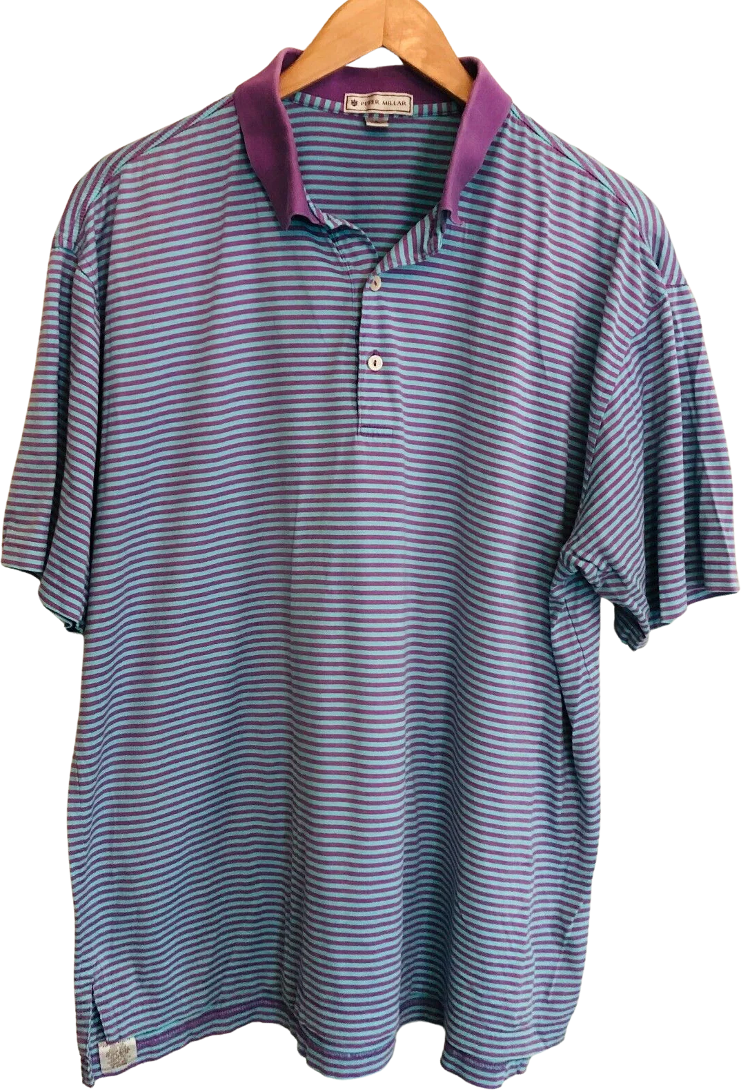Golf Polo Mens Large Short Sleeve Collared Cotton Blue Pink Striped by Peter Millar