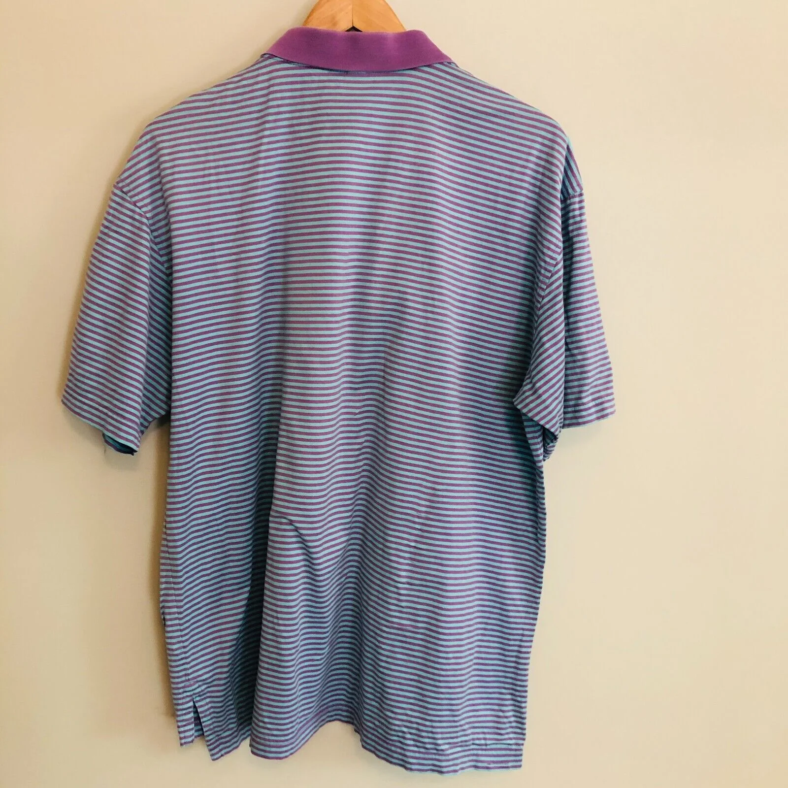 Golf Polo Mens Large Short Sleeve Collared Cotton Blue Pink Striped by Peter Millar - Image 2