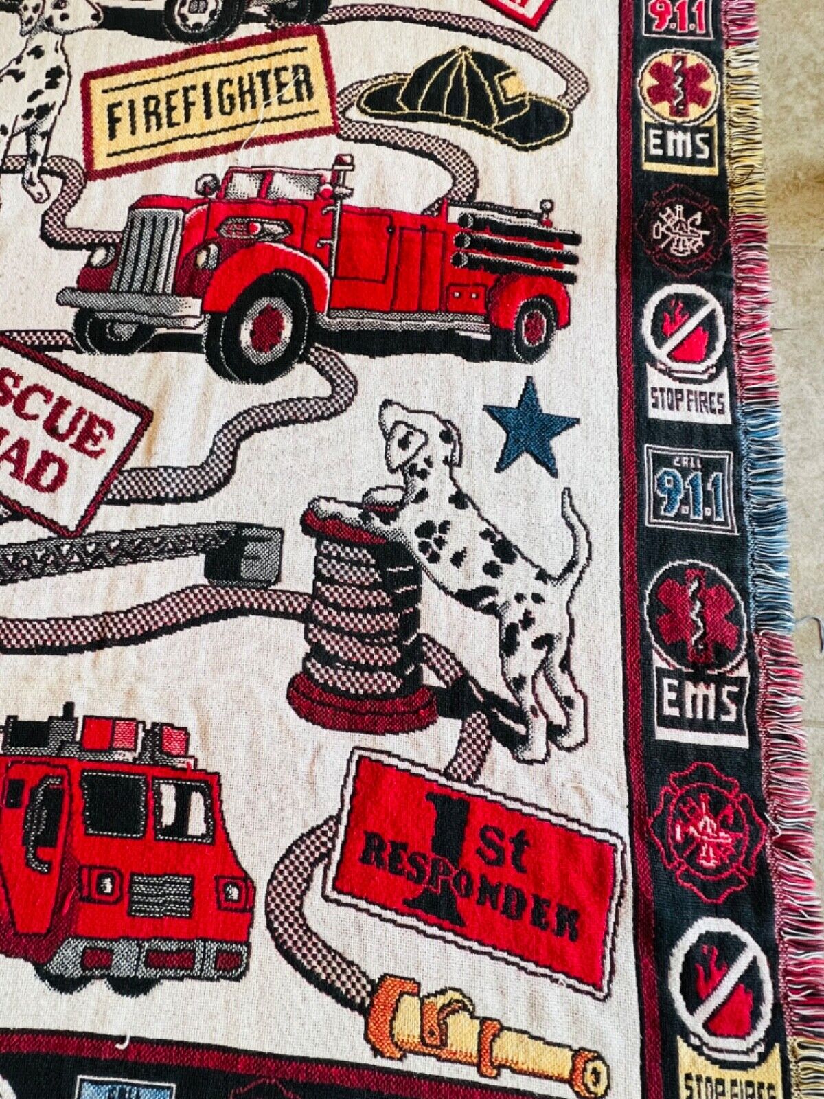 Goodwin Weaver Usa Made Fireman Tapestry Throw Rescue Squad Truck Dalmatian by Goodwin Weaver's - Image 6