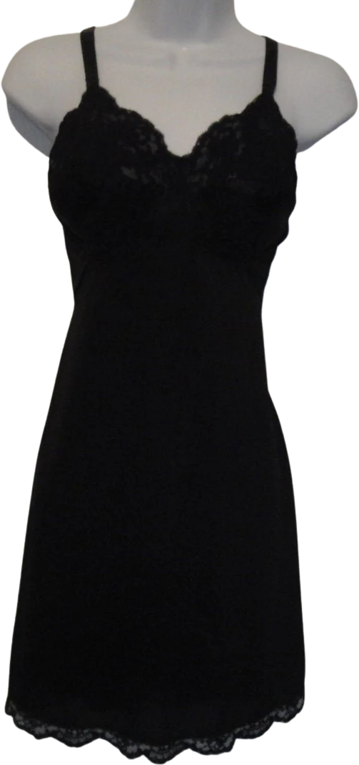 Gossard Artemis Slip Short Black Nylon Sexy Lace Accented Bodice and Hem Adjustable Straps Flattering Fit Vintage by Gossard Artemis
