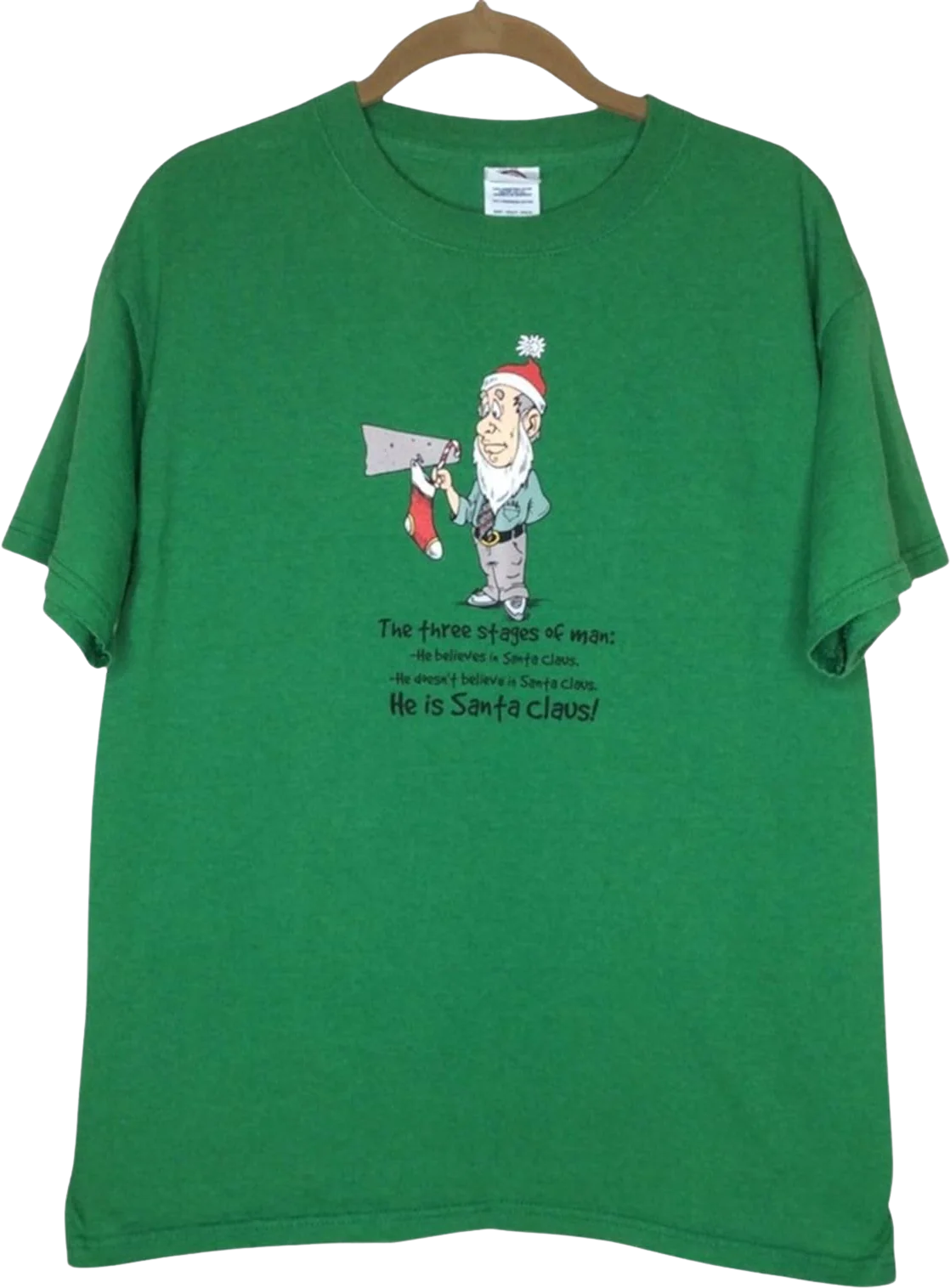 Graphic Tee 00s Medium Christmas Stages of Man Santa Claus Humor Novelty M by Delta