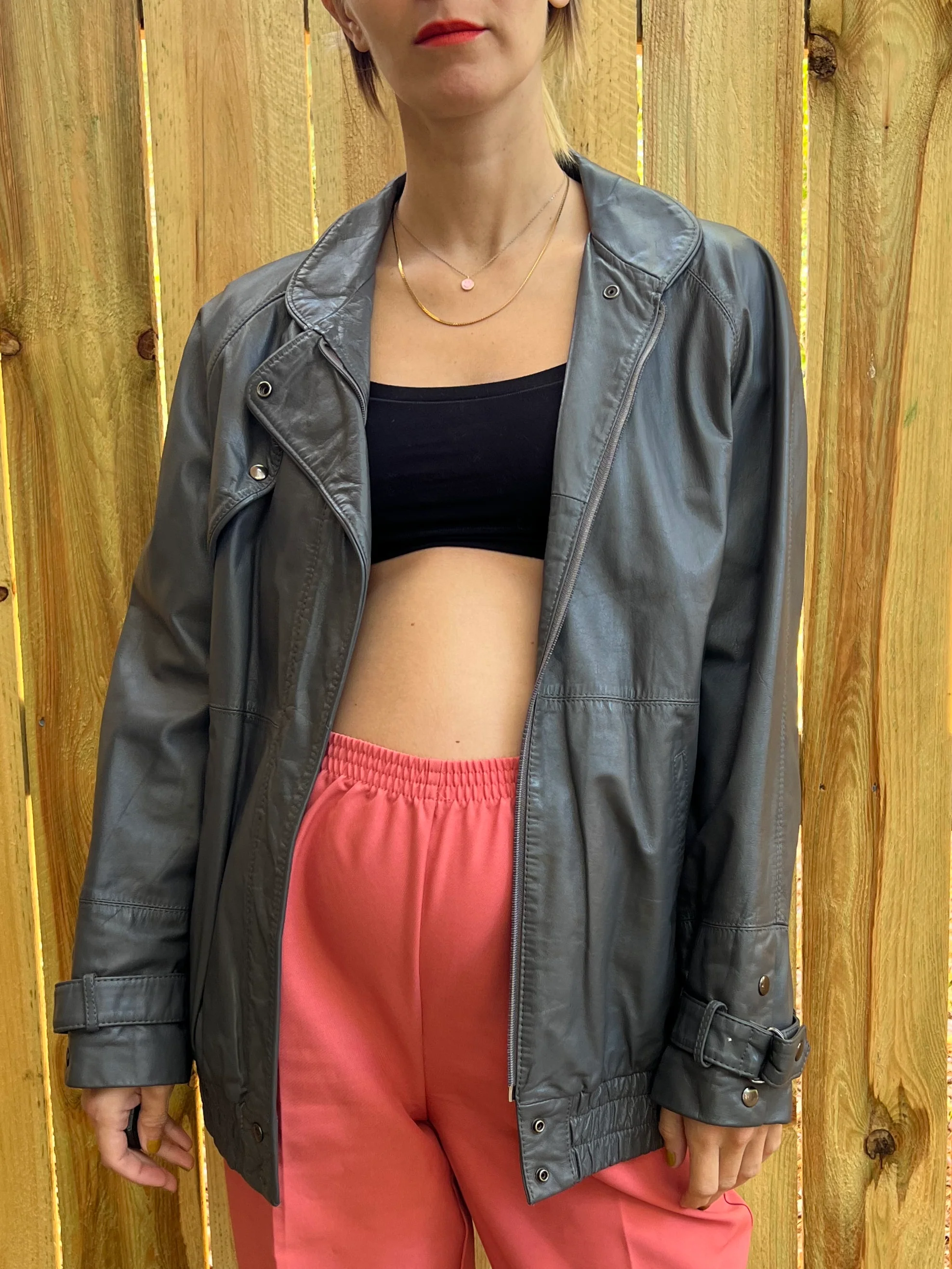 Gray Leather Jacket - Image 7