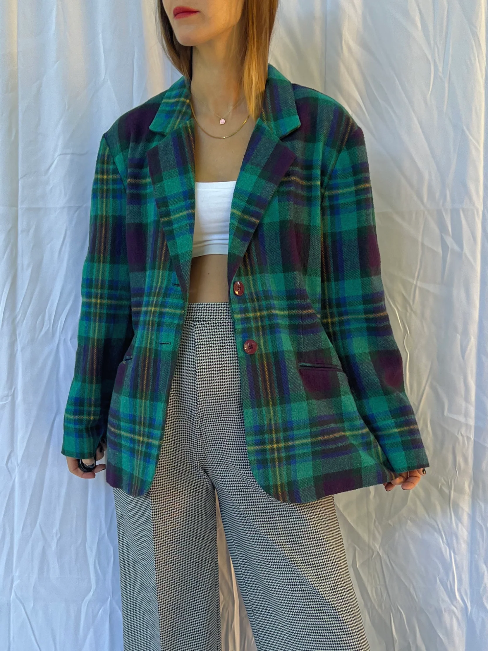 Green Blue Plaid Blazer - Image 5