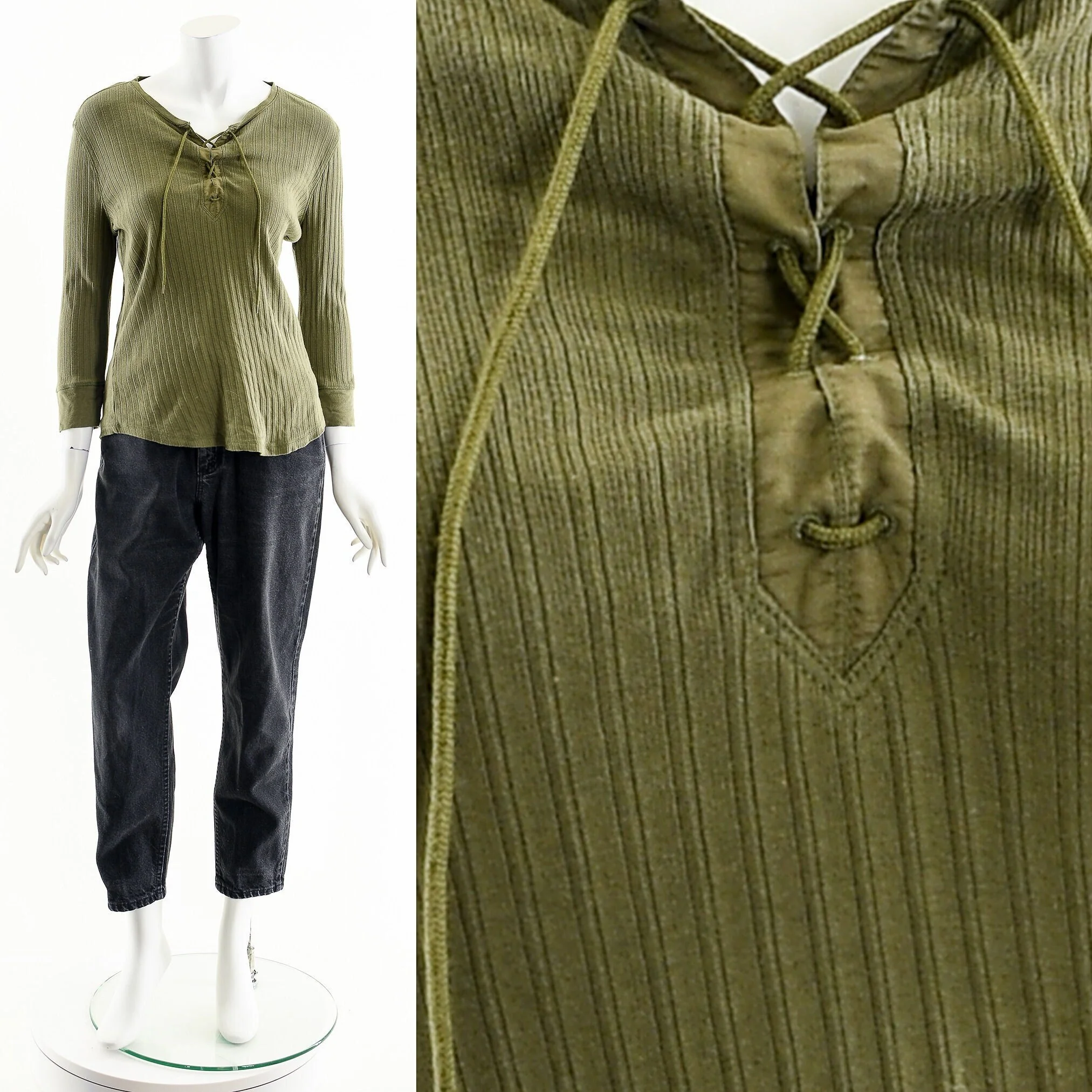 Green Corset Long Sleeve Tie Top by Ralph Lauren - Image 3