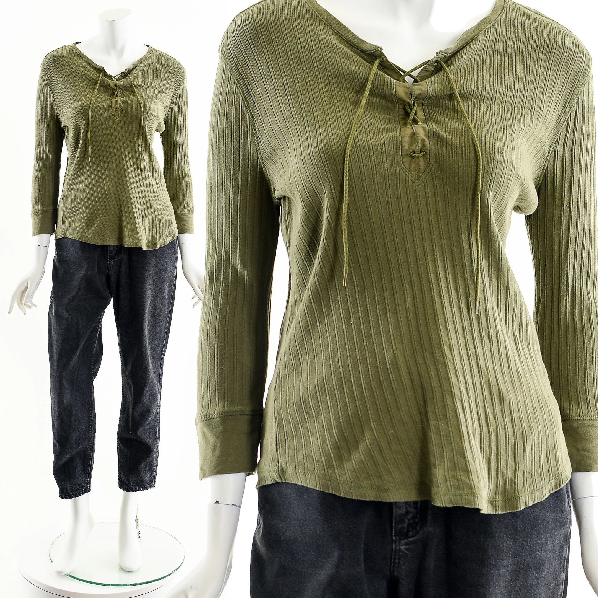 Green Corset Long Sleeve Tie Top by Ralph Lauren - Image 4