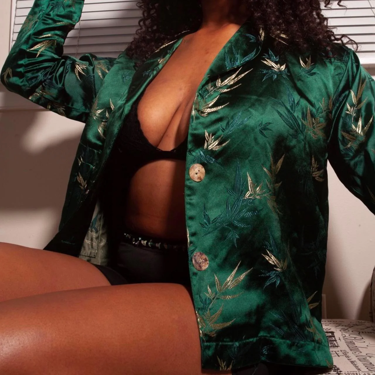 Green Floral Button Up Blazer - Image 3