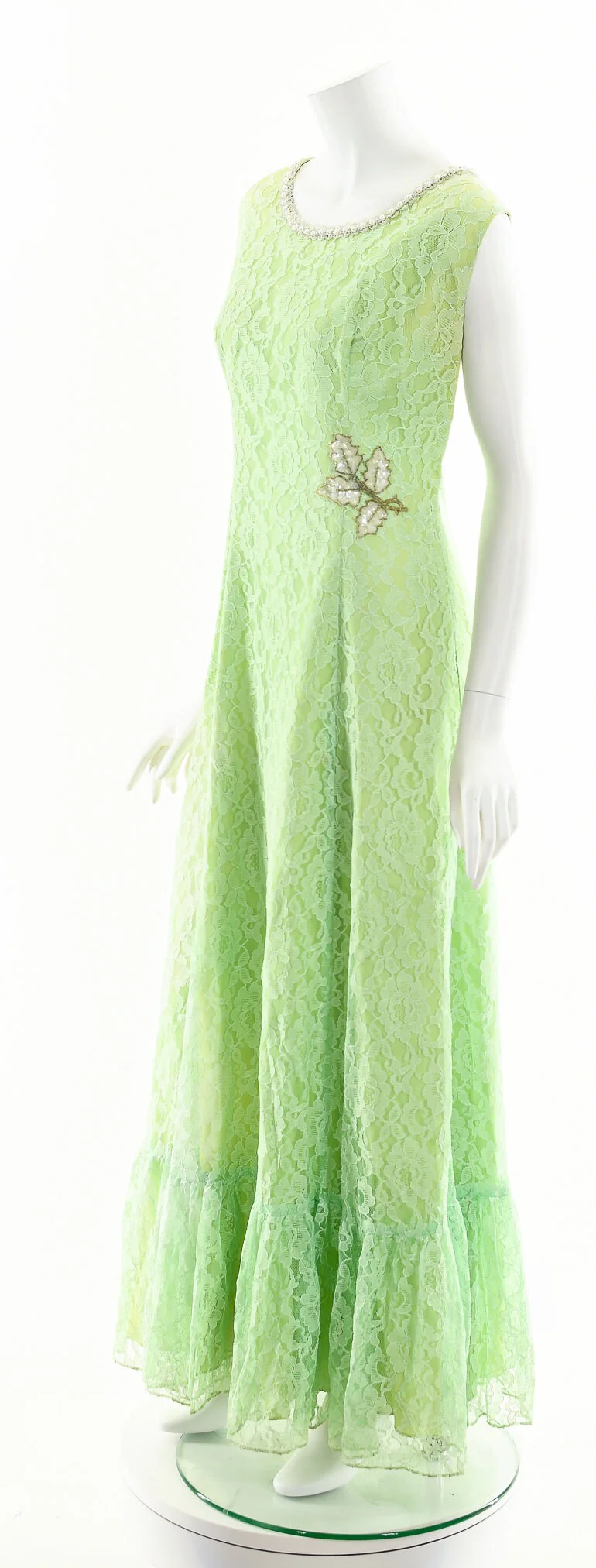 Green Lace Prom Lime Sequin Beaded Long Dress by Anne's Vogue Shop - Image 10