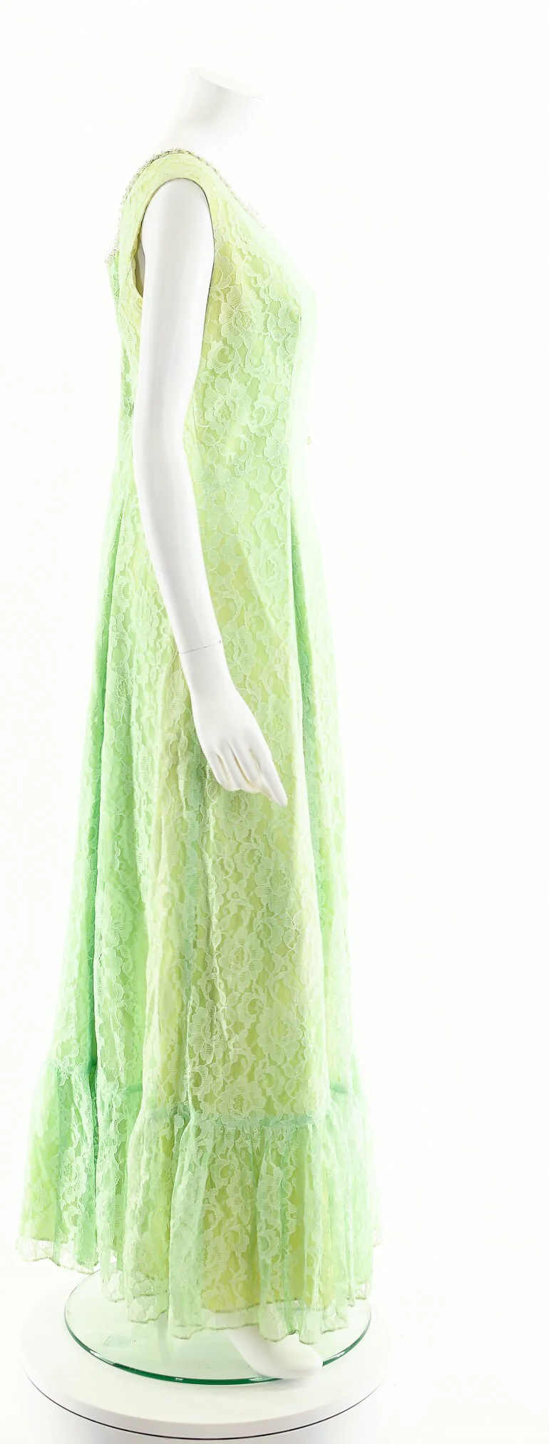 Green Lace Prom Lime Sequin Beaded Long Dress by Anne's Vogue Shop - Image 5