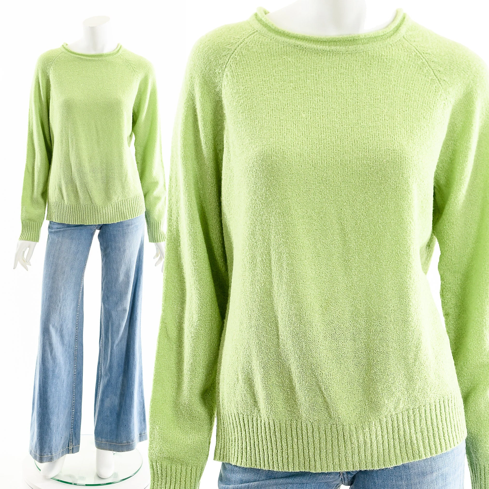 Green Loose Knit Sweater Vintage 80s Long Sleeve Trendy by Carolyn Rose - Image 2