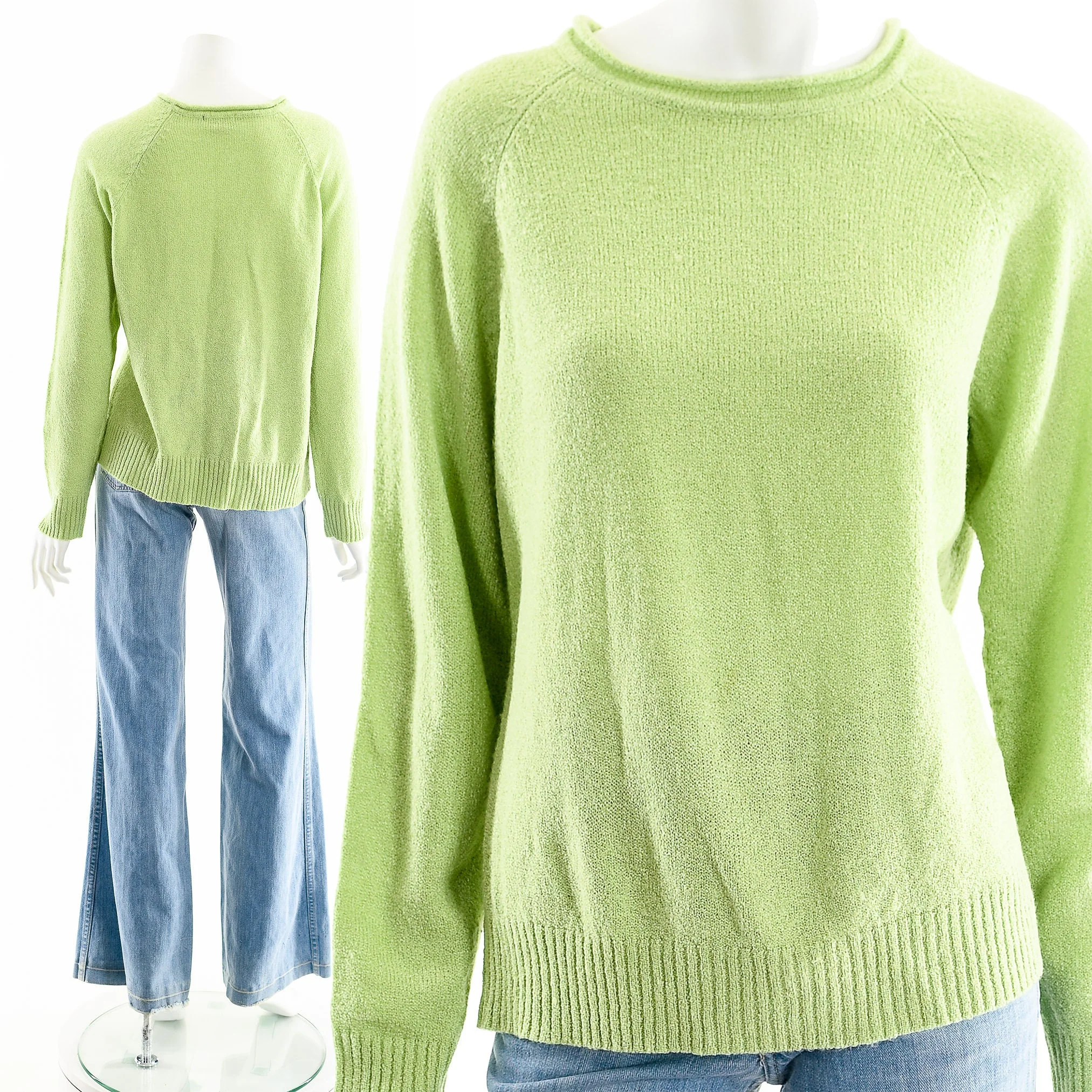 Green Loose Knit Sweater Vintage 80s Long Sleeve Trendy by Carolyn Rose - Image 3