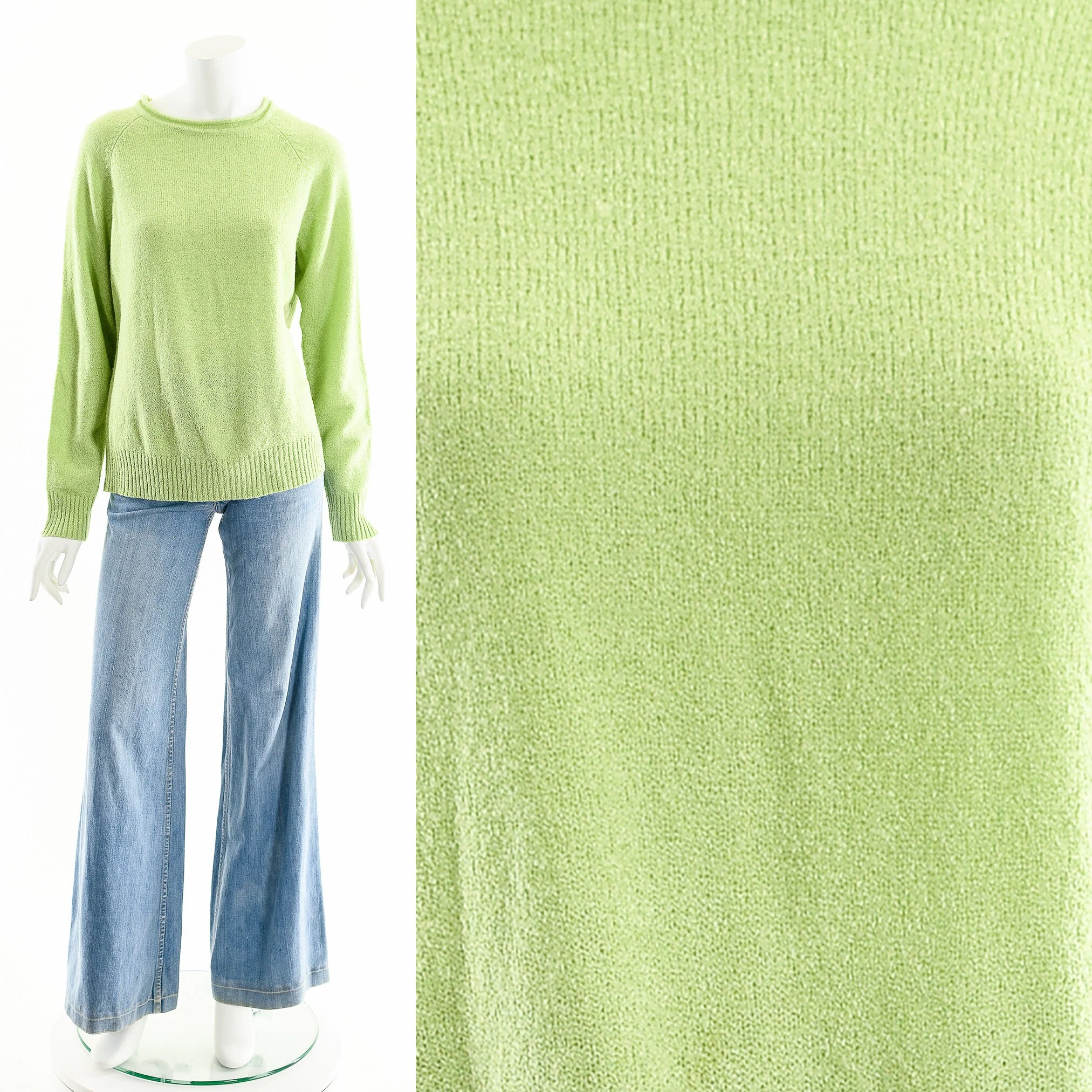 Green Loose Knit Sweater Vintage 80s Long Sleeve Trendy by Carolyn Rose - Image 4