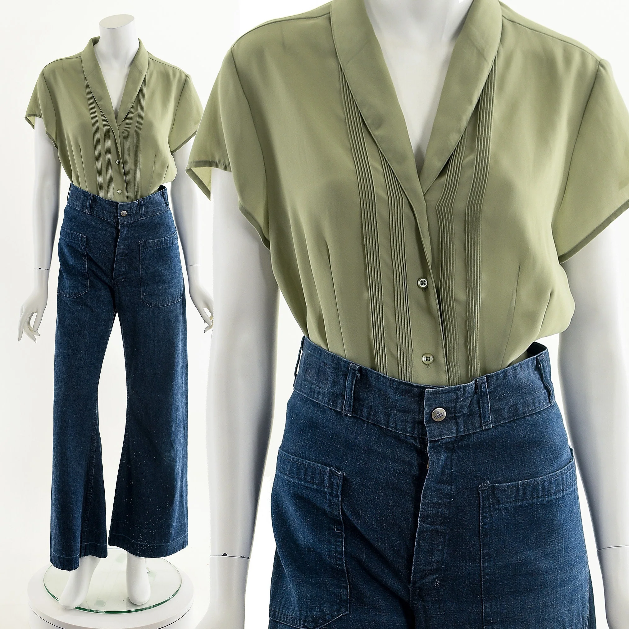 Green Pleated Blouse Bowler T-Shirt - Image 3