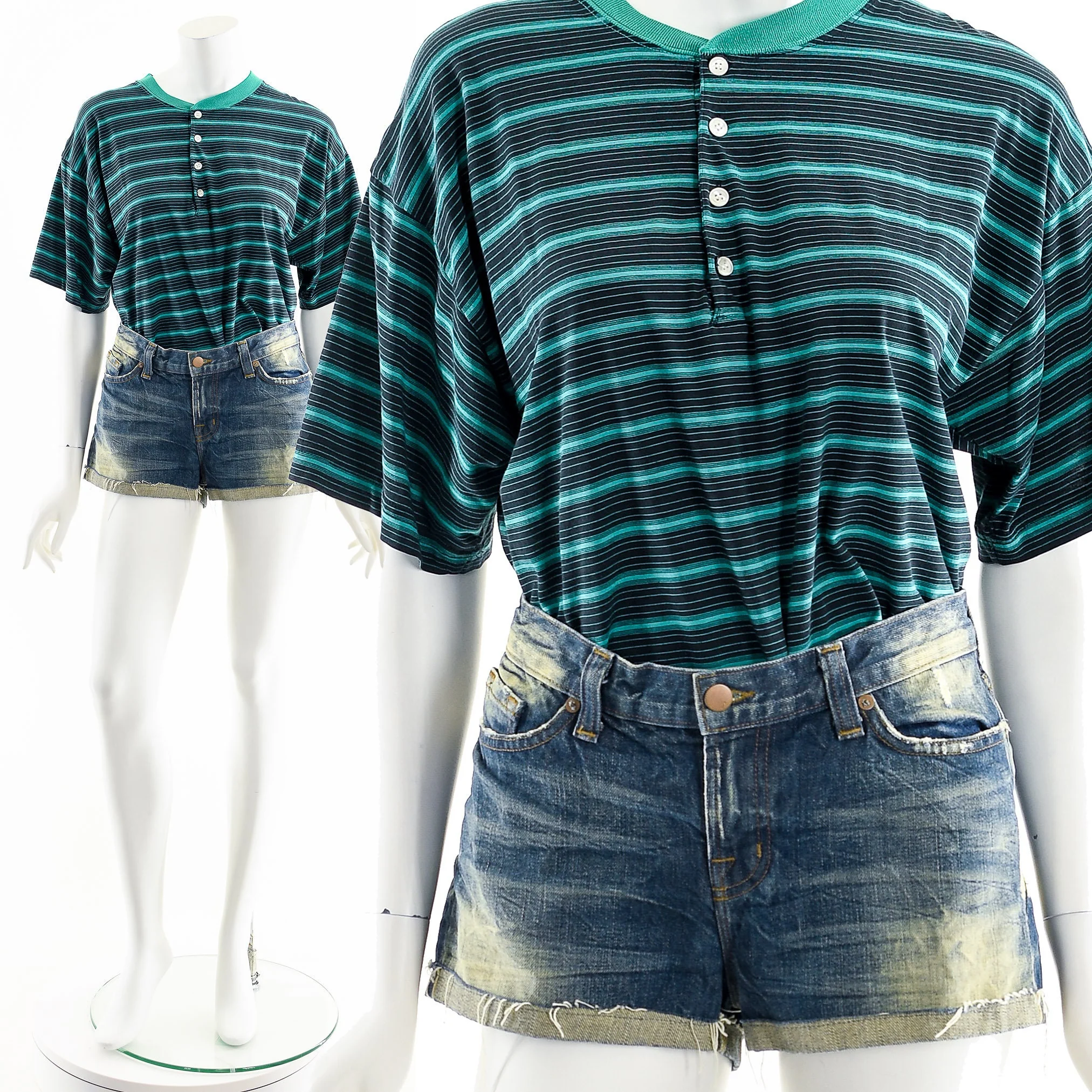 Green Striped Henley Tee - Image 3