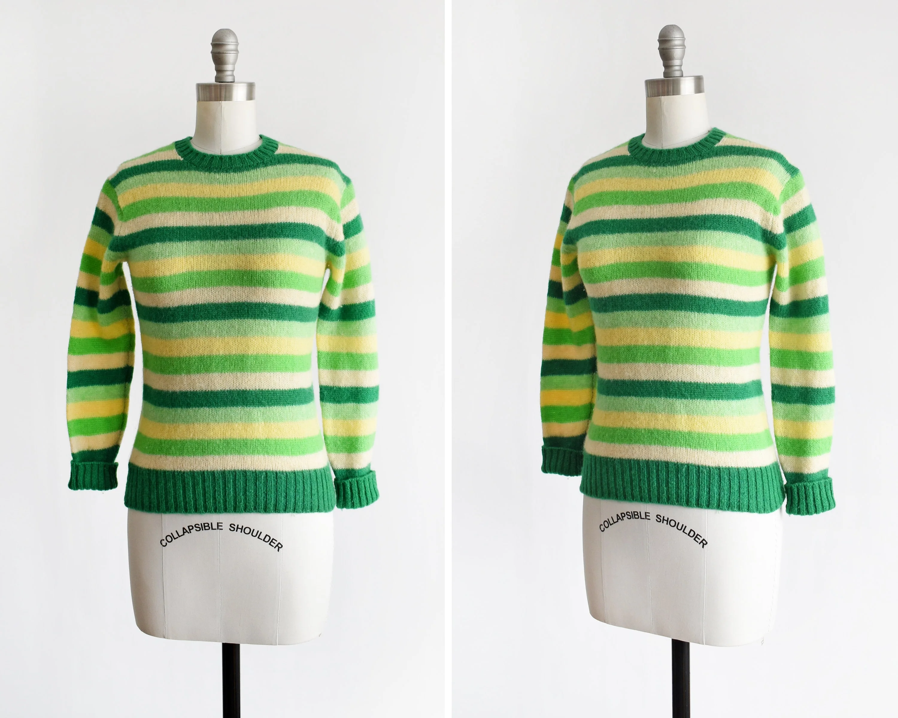 Green Striped Sweater Vintage 70s Wool Sweater, 70s Green Yellow and White Deans of Scotland Sweater, Xs - Image 2