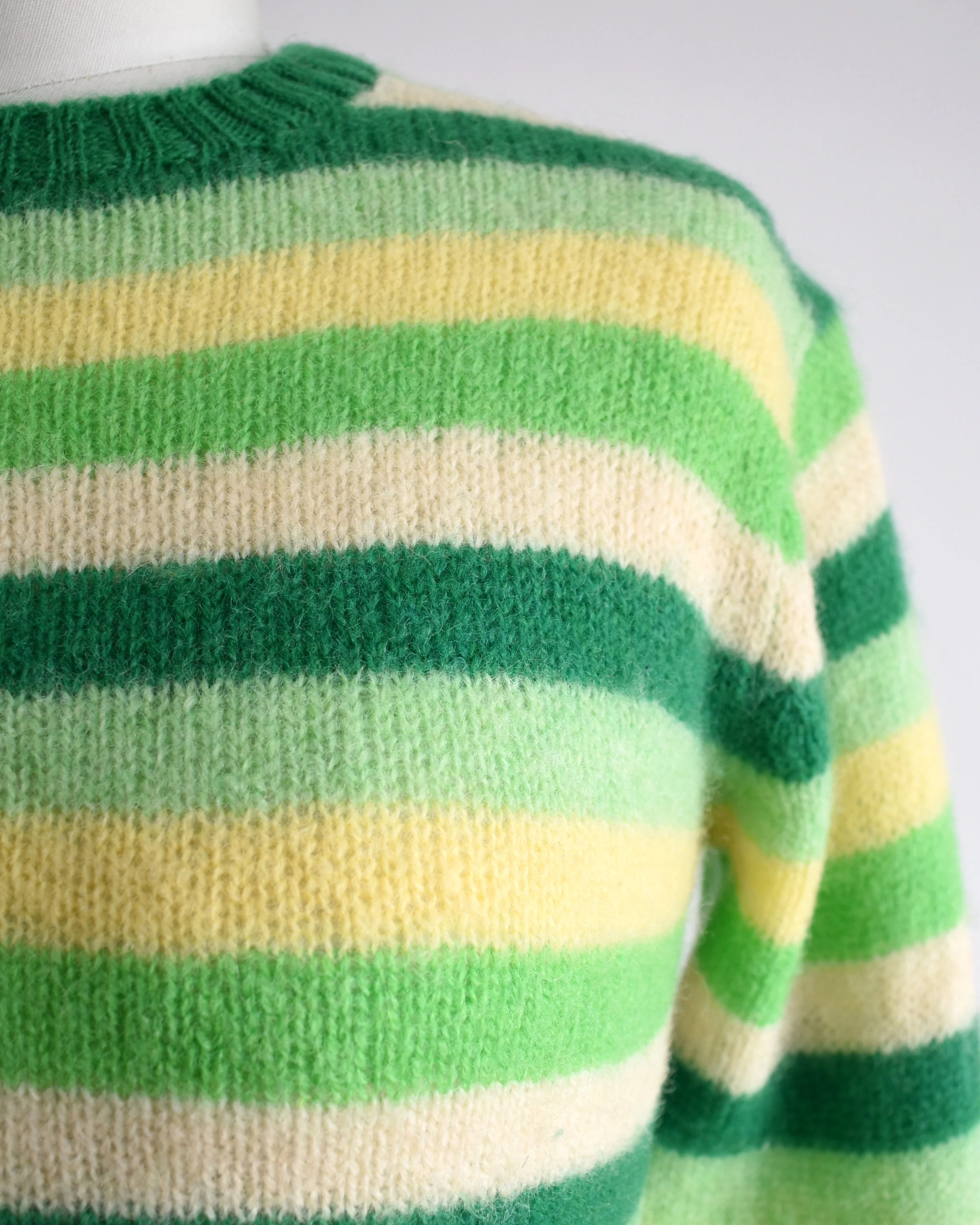 Green Striped Sweater Vintage 70s Wool Sweater, 70s Green Yellow and White Deans of Scotland Sweater, Xs - Image 6