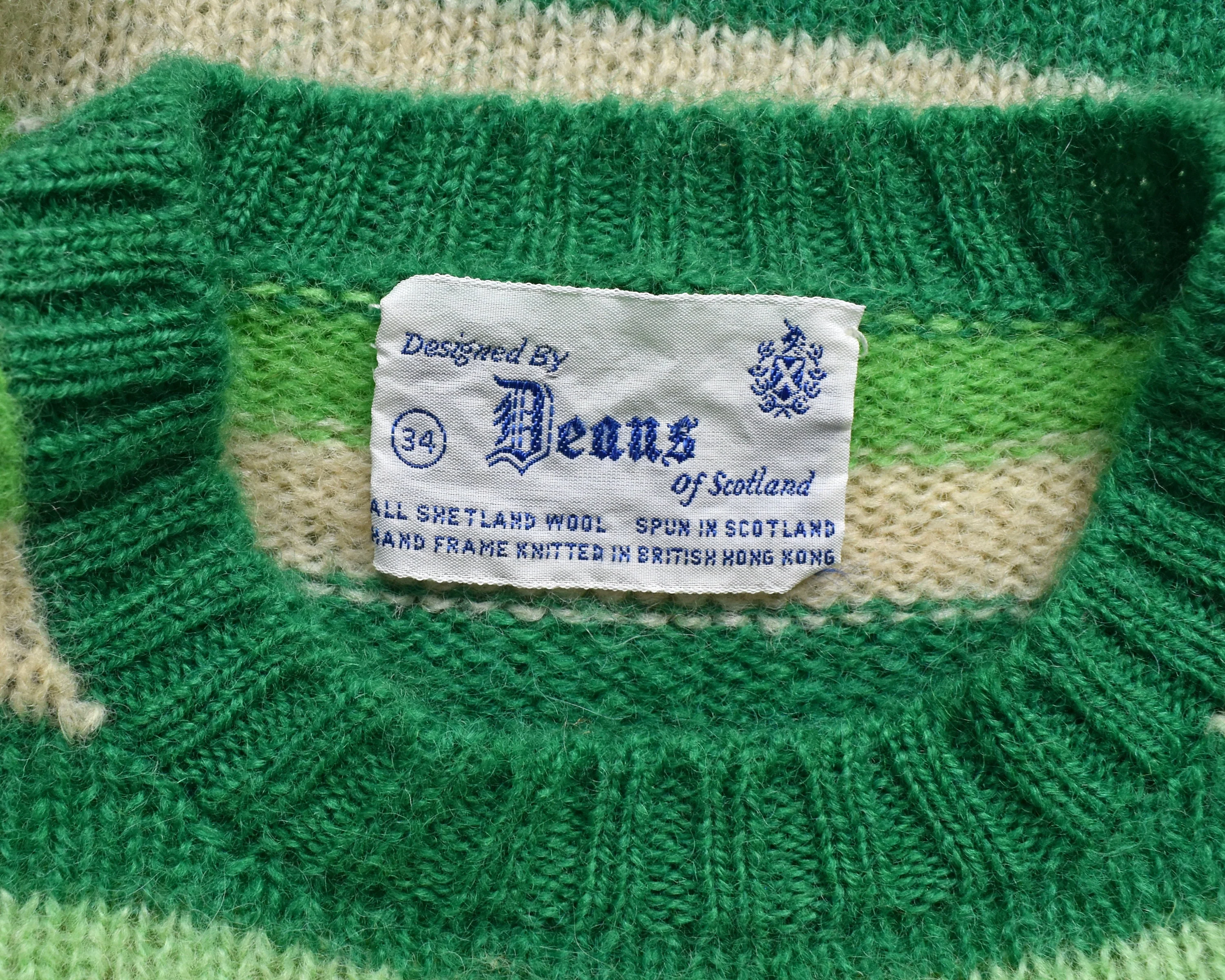 Green Striped Sweater Vintage 70s Wool Sweater, 70s Green Yellow and White Deans of Scotland Sweater, Xs - Image 7