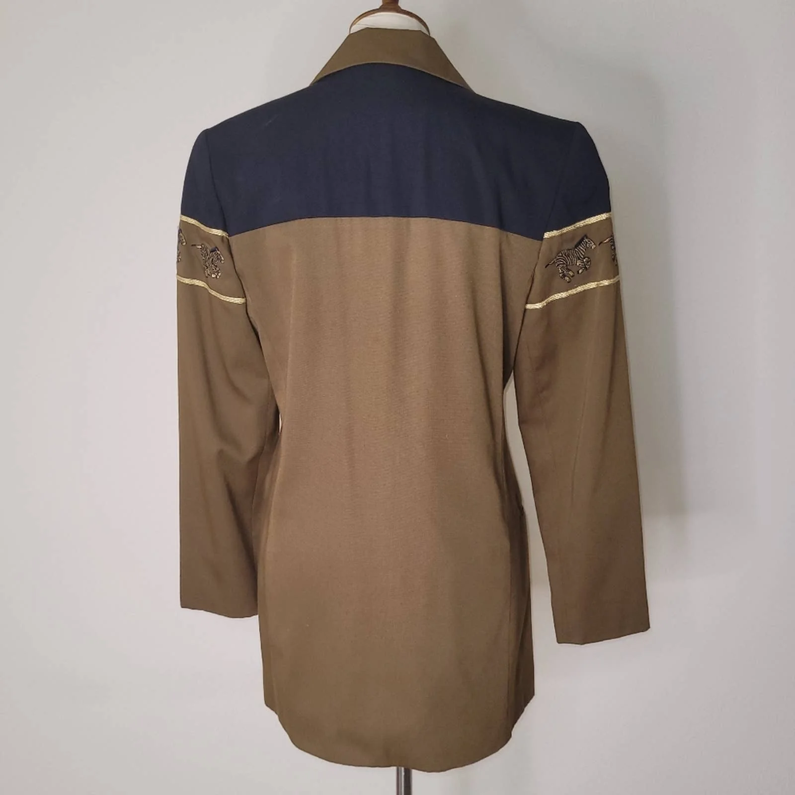 Greenish-Brown and Black Blazer Jacket with Zebra Embroidery by Stephanie Quellen - Image 2