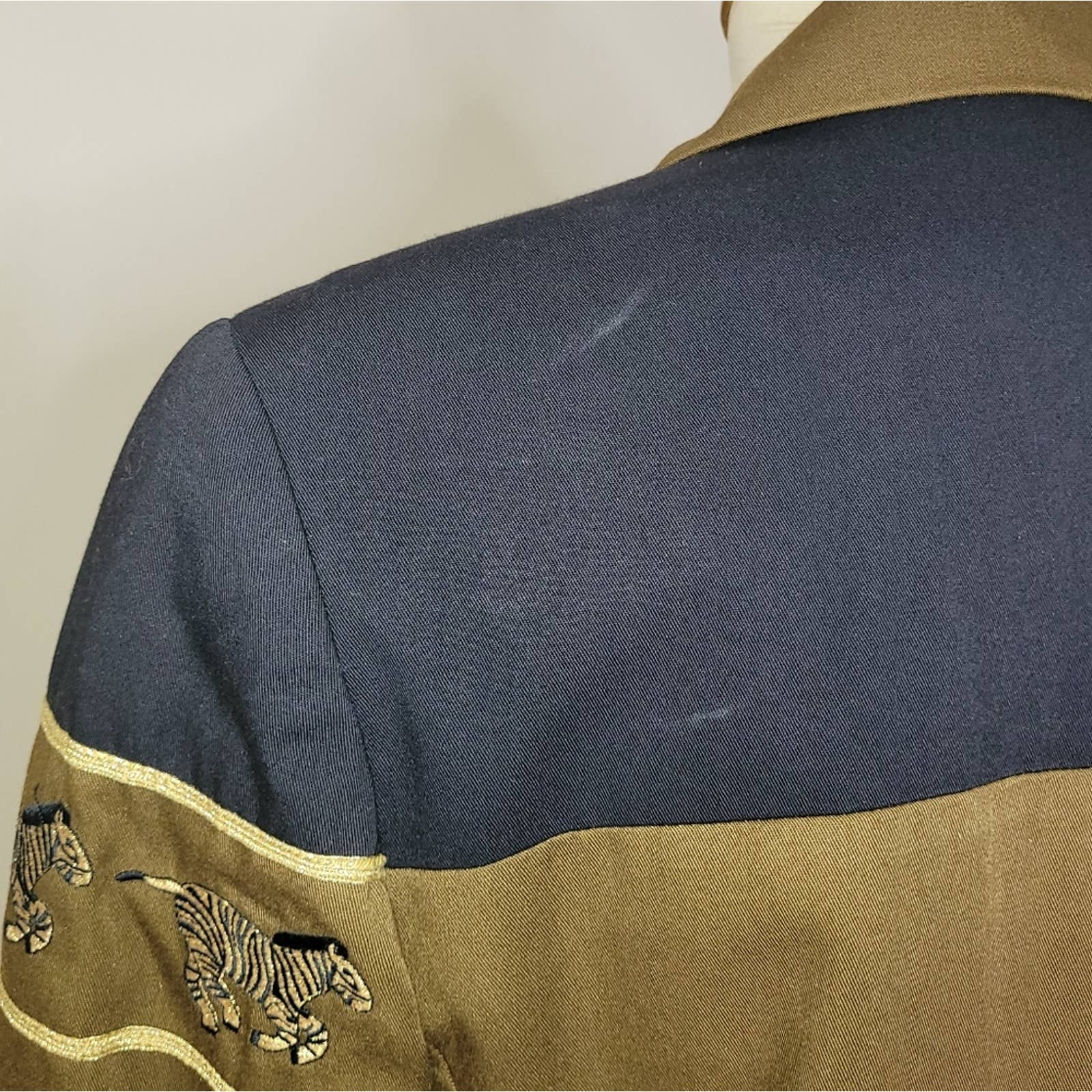 Greenish-Brown and Black Blazer Jacket with Zebra Embroidery by Stephanie Quellen - Image 8