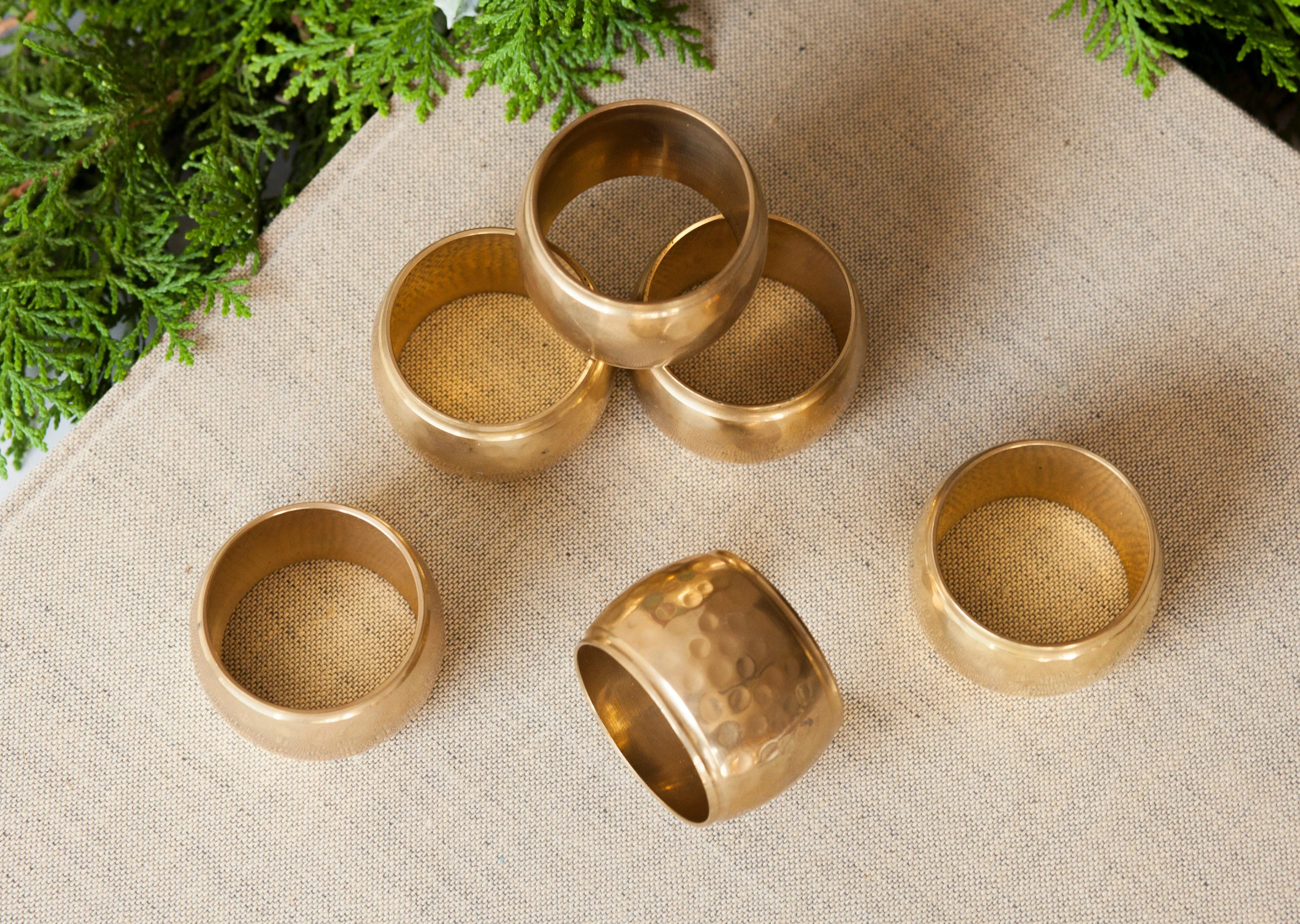 Hammered Brass Napkin Rings Set of Six Vintage - Image 4