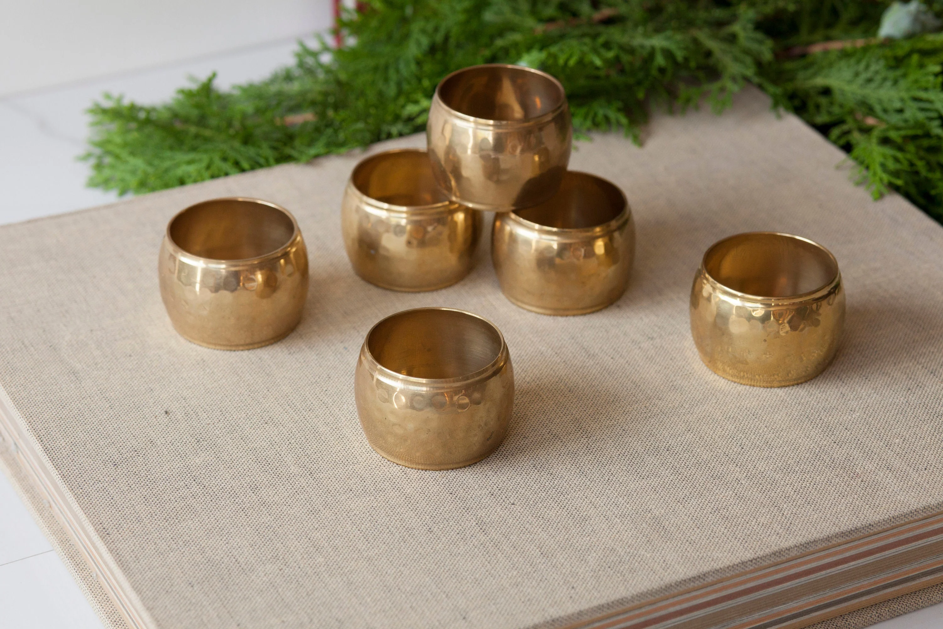 Hammered Brass Napkin Rings Set of Six Vintage - Image 5