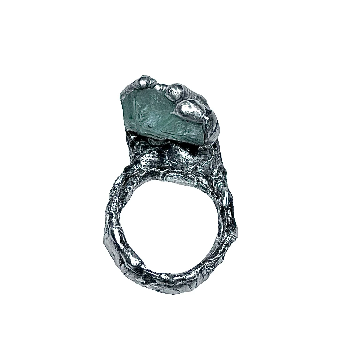 Hand Crafted Raw Aquamarine Dragon Claw Ring Soft Soldered Size 5 25 - Image 2