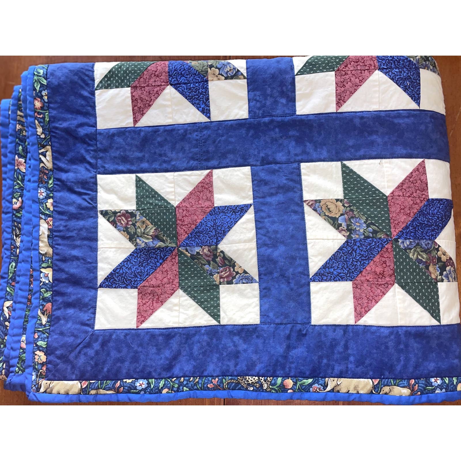 Handcrafted Lap Quilt In Shades of Blue Cotton Material - Image 2