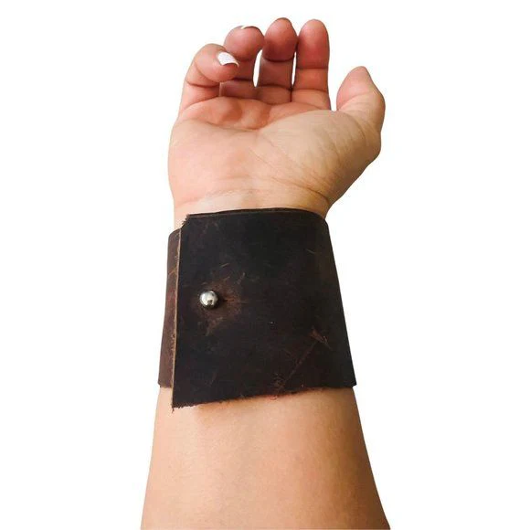60s Handcrafted Leather Cuff Bracelet Made with Vintage Mosaic Holland Tile Soldered By Handcrafted - Image 5