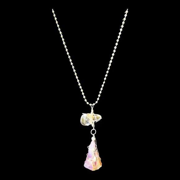 Handcrafted Raw Amethyst &amp; Clear Quartz Soldered Pendant Necklace - Image 10
