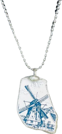 Handcrafted Vintage Holland Tile Repurposed Pendant Necklace Tiffany Soldered