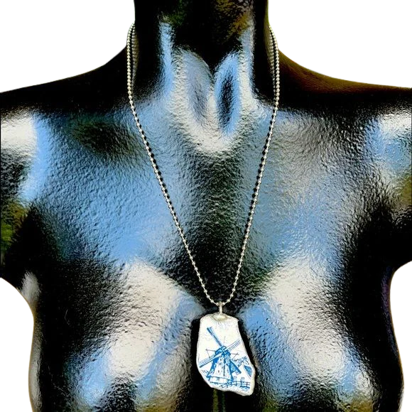 Handcrafted Vintage Holland Tile Repurposed Pendant Necklace Tiffany Soldered - Image 2