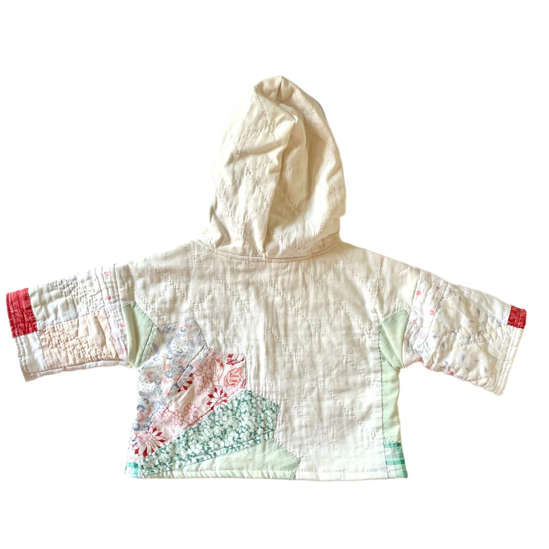 Handmade Baby Hoodie Crafted From Vintage Quilts with Love 0-3 Month Multi Dylan by Seams by Rachel - Image 2