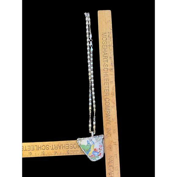 Handmade Broken China English Teacup Soldered Pendant and Sterling Silver Chain - Image 5