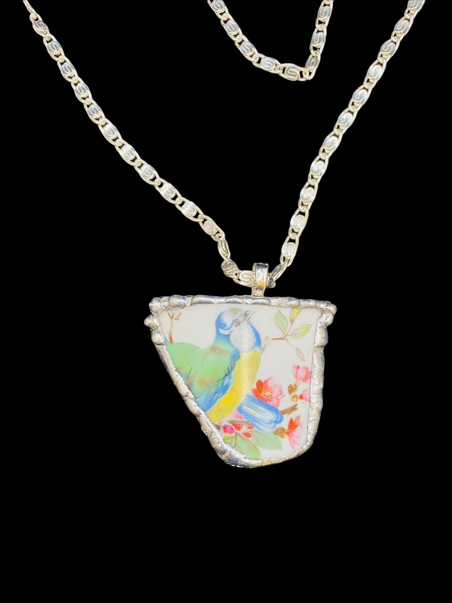 Handmade Broken Teacup Soldered Pendant and Sterling Silver Chain - Image 3