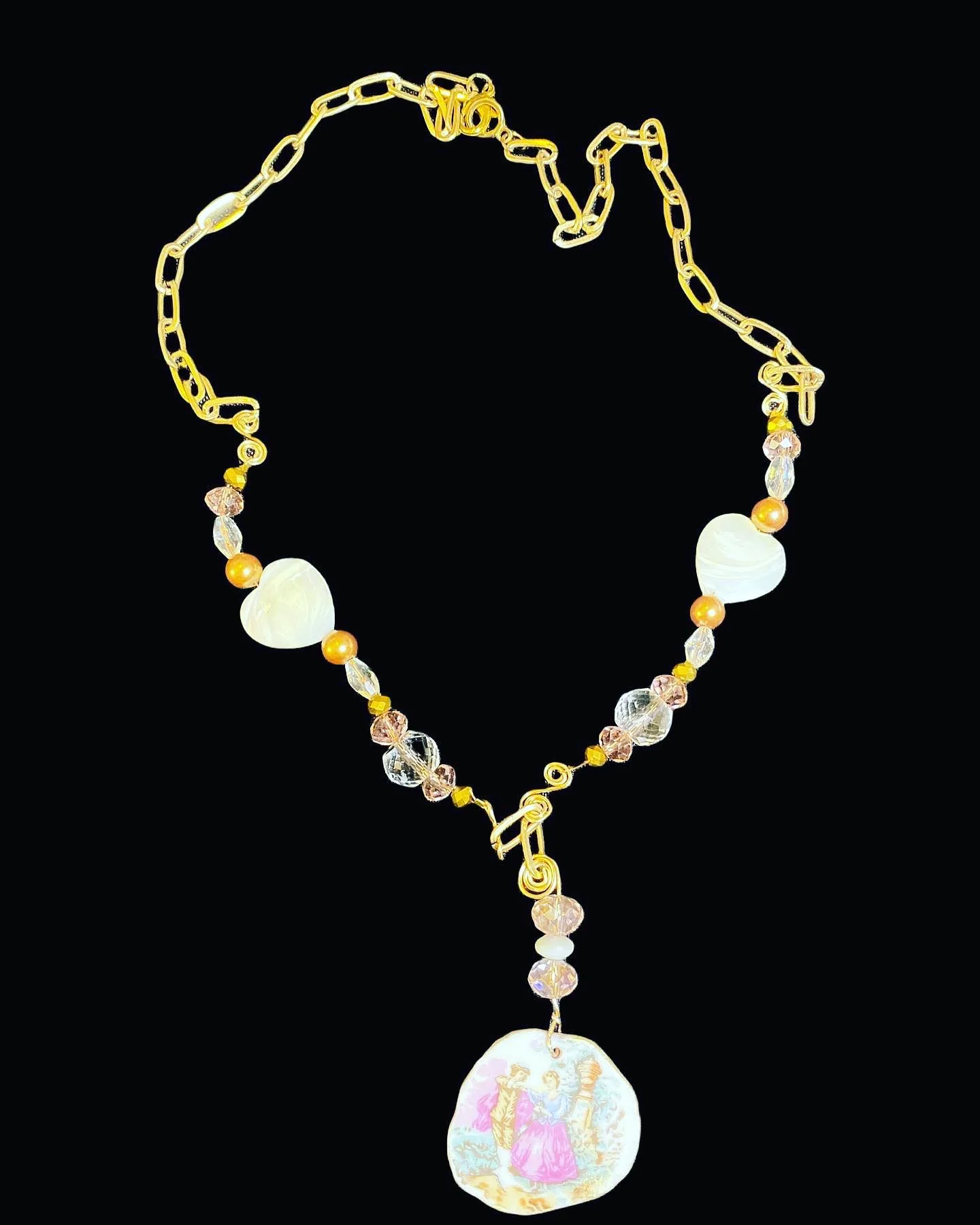 Handmade Fine Bone Broken China Pendant and Beaded Necklace - Image 6
