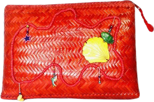 Handmade In Philippines Straw Clutch Bag 3d Flowers Beach Travel Very Unique Euc