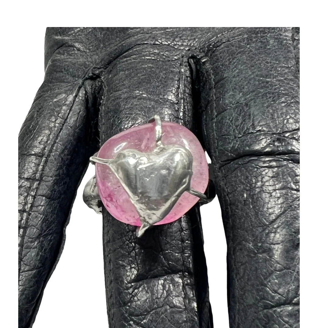 00s Handmade Pink Sapphire Gemstone Hand Crafted Ring with Heart-Shaped Soft Solder By Handcrafted - Image 2