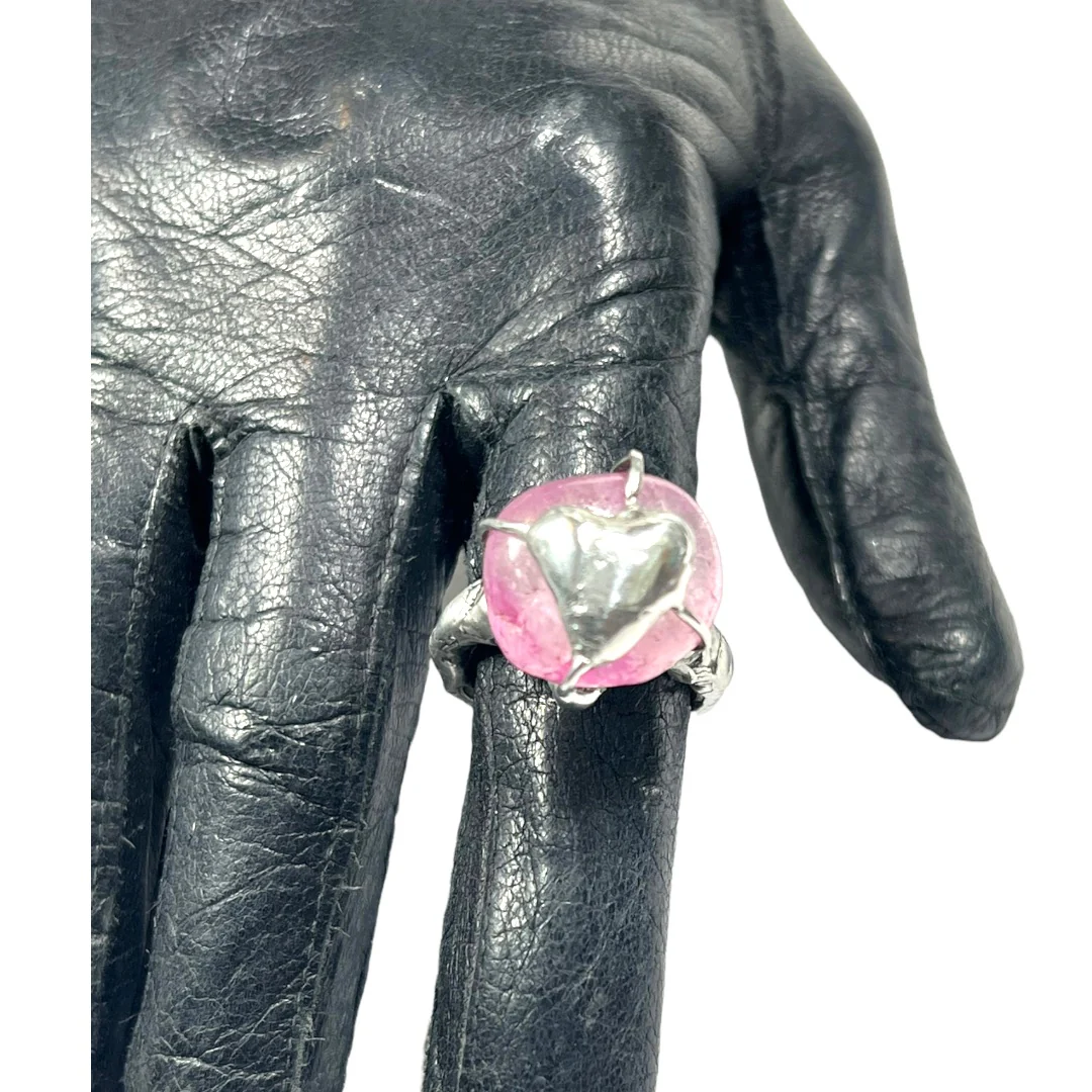 00s Handmade Pink Sapphire Gemstone Hand Crafted Ring with Heart-Shaped Soft Solder By Handcrafted - Image 3