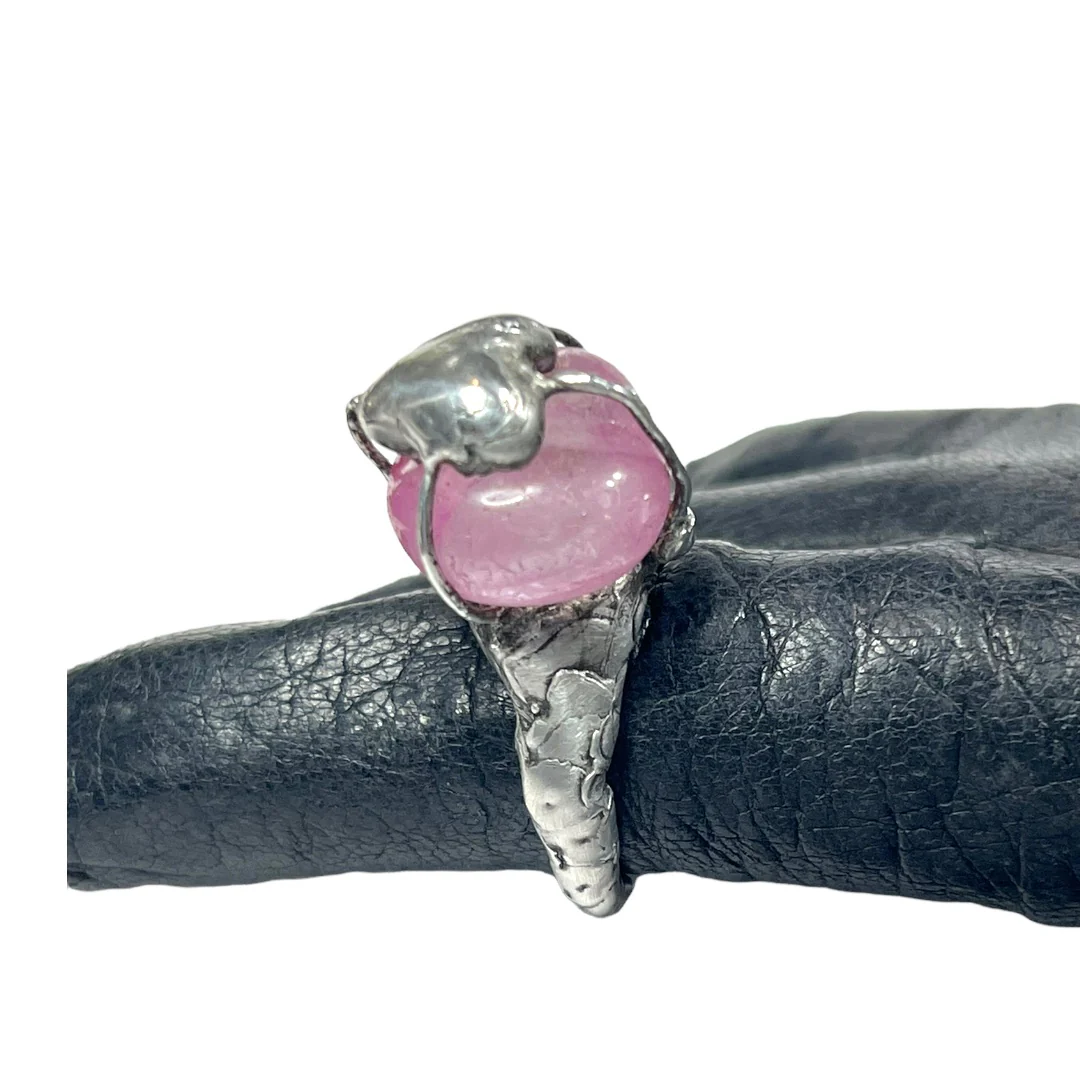 00s Handmade Pink Sapphire Gemstone Hand Crafted Ring with Heart-Shaped Soft Solder By Handcrafted - Image 6