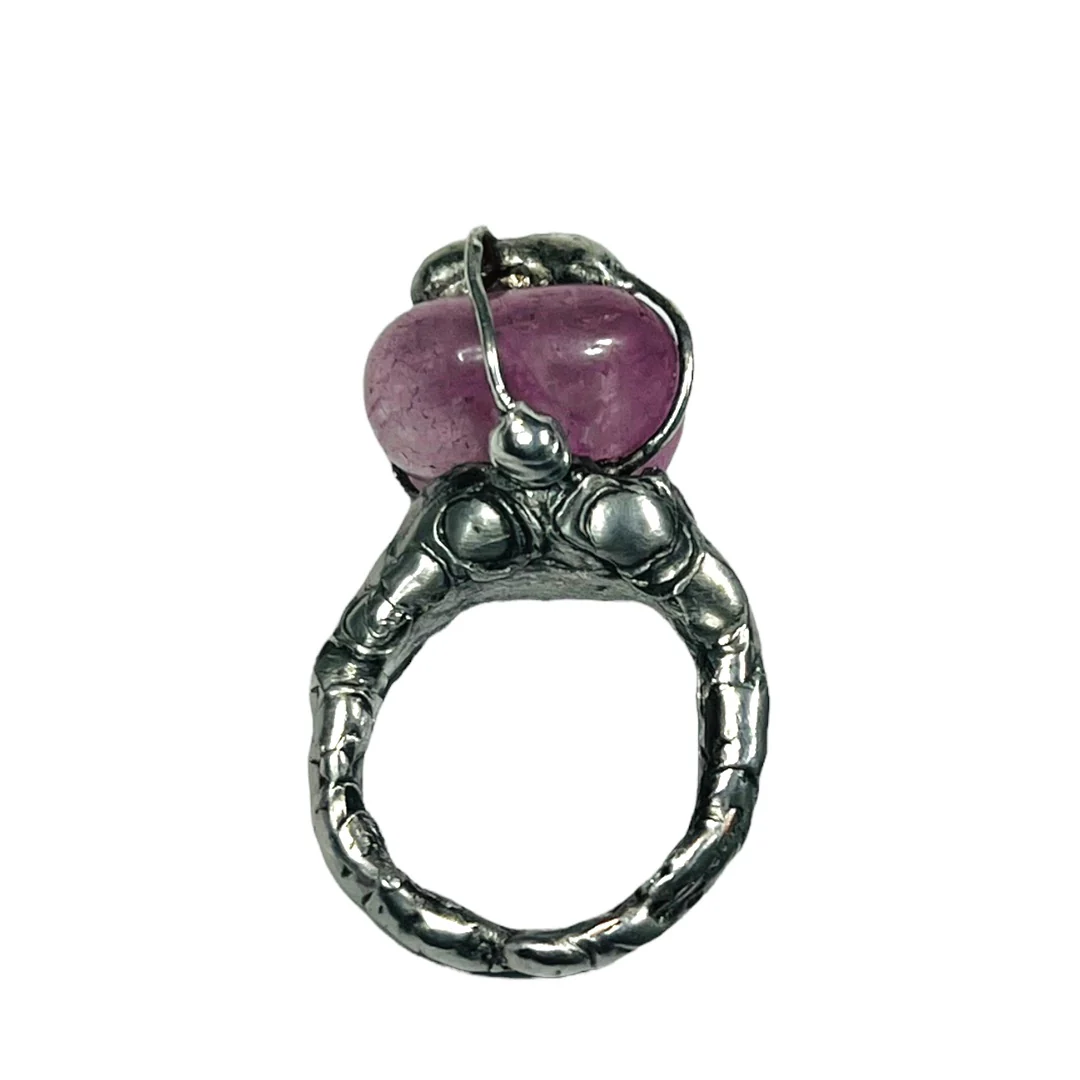 00s Handmade Pink Sapphire Gemstone Hand Crafted Ring with Heart-Shaped Soft Solder By Handcrafted - Image 8