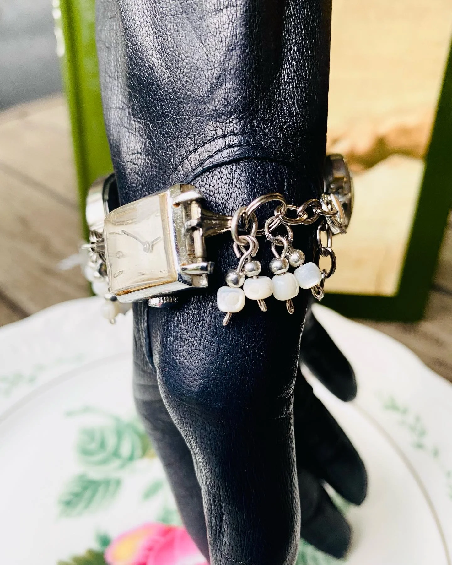 Handmade Vintage Watch Bracelet and Natural Moonstone Charms - Image 6