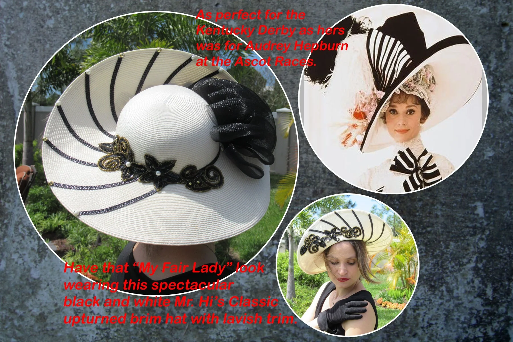 Hat Classic Upturned Brim White Polypropylene Black Bead Trim and Stiff Woven Ribbon Trim, 4. 5 Inch Brim, Dome Center, Made Taiwan by Mr Hi's - Image 2