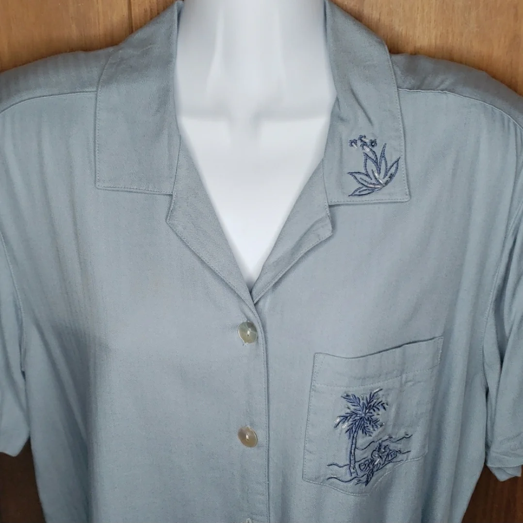 Hawaiian Embroidered Beaded Rayon Button Down Top By Teddi - Image 6